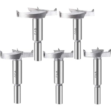 Lot de 5 forets à bois (40/45/50/60/70 mm), assortiment de forets en carbure pour percer le bois, les tiroirs, les objets en plastique, le contreplaqué et autres matériaux.