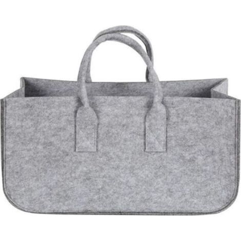 Panier à bûches pliable en feutre pour cheminée, sac de transport pour bois de cheminée, panier de rangement (gris)