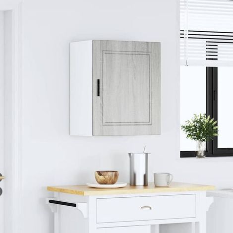 Étagère Murale de Cuisine en Bois d'Ingénierie, Rangement Mural Gris Style Porto, Économiseur d'Espace pour Ustensiles et Épices (1/5)