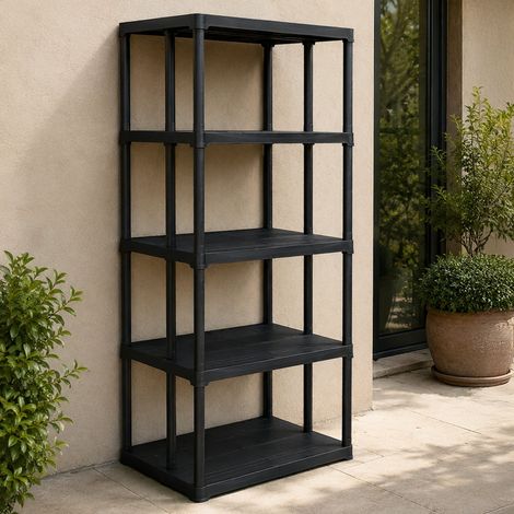 Dmora Étagère à 3 niveaux avec double capacité en polypropylène, étagère pour intérieur ou externe, 100% Made in Italy, 90x78h176 cm, couleur anthracite, avec emballage renforcé (1/5)