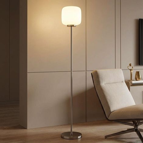 LED Stehleuchte Stehlampe Wohnzimmerlampe Fußschalter Silber Metall H 157 cm (1/5)