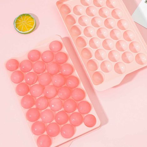 Bac à glaçons à 33 alvéoles avec couvercle, moule à glaçons sphériques compact en plastique PP, rose, pour usage domestique (1/5)