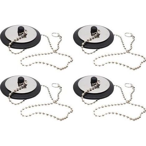 Bouchons de vidange en caoutchouc, lot de 4, bouchons noirs avec chaînette de suspension, pour éviers, baignoires, (1/5)
