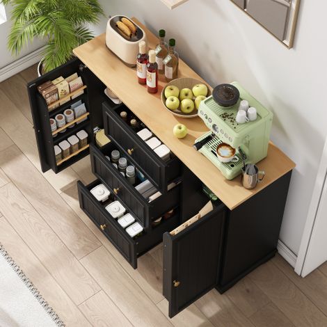 Buffet moderne et élégant à 3 tiroirs — Doté de portes de style réfrigérateur  meuble de rangement pour salles à manger, salons et entrées (Noir) (1/4)
