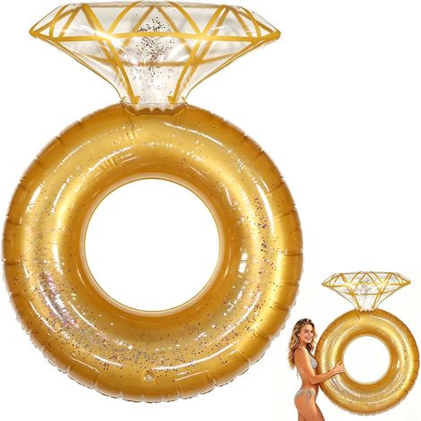 Bouée Gonflable Diamant, Bouée Gonflable en Forme Bague Diamant à Paillettes Fournitures Décoration Amusantes Fête Fiançailles Idéale comme Cadeau d'Invité Ou Accessoire Photo (1/5)