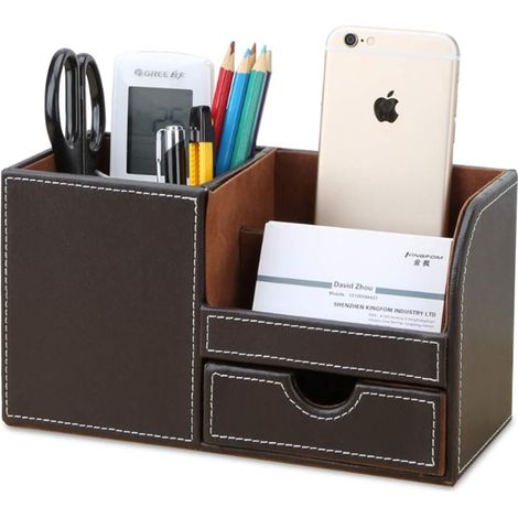 Organizador de escritorio multifuncional con 4 compartimentos (marrón)
