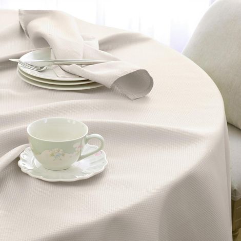 Nappe lavable ronde 180 cm Beige Jacquard résistant aux éclaboussures