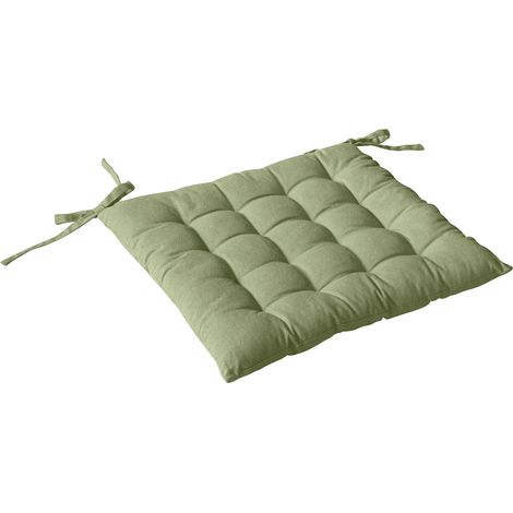 Galette de chaise piquée 16 points en coton et nouettes Vert Olive 38x38 cm (1/2)