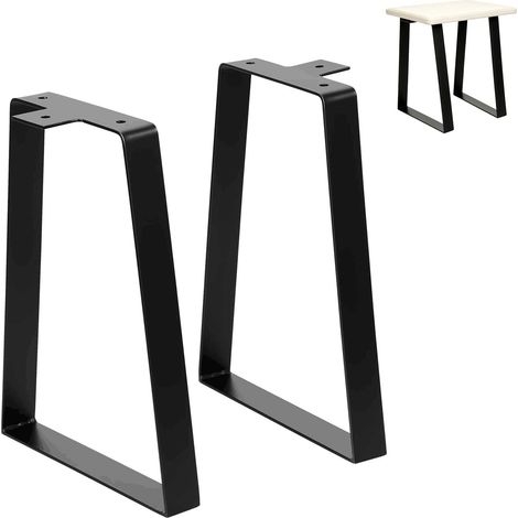 Lot de 2 pieds de table trapézoïdaux en métal noir - 40 cm - Pour table basse, bureau, banc - Stables et robustes - Pour cadre de table DIY - Avec vis et protections de sol (40 cm) (1/5)