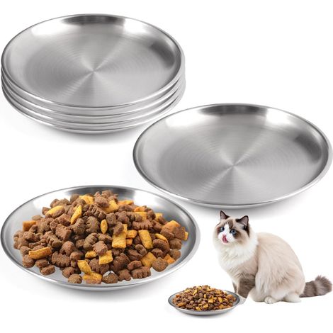 Set di 6 ciotole per gatti in acciaio inox, ciotola da 14 cm, allevia l'affaticamento dei baffi, ciotola piatta facile da pulire, per cani e gatti di piccola taglia. (1/5)