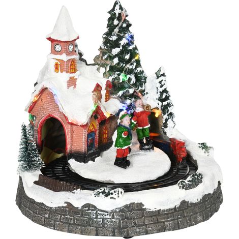 Scène Noël village LED train, multicolore, 20x19,5x20 cm, décoration table animée, ambiance festive (1/5)