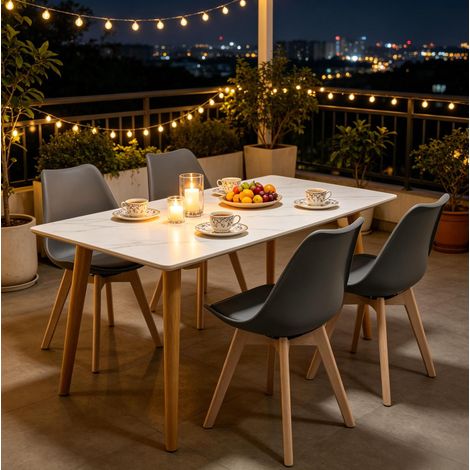 Juego de 4 sillas de comedor giratorias 360°, tapizadas, respaldo ergonómico, cuero sintético gris (1/5)