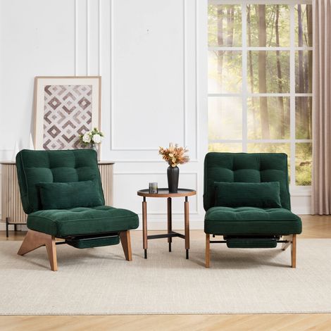 Poltrona relax 127x73x90 cm verde scuro, reclinabile, tessuto a coste, piedini in legno MEUBLIV (1/5)
