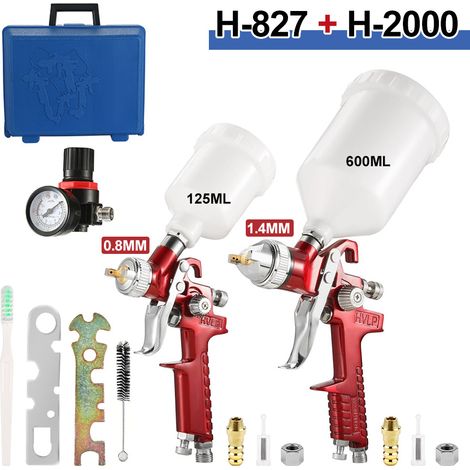 Pistolet à peinture pneumatique, pistolet de réparation multifonctionnel, boîte à outils rouge, outils de pulvérisation H827+H2000 (1/5)