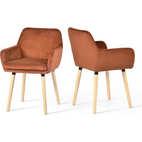 Meuble Cosy Chaises de Salle à Manger Scandinave Lot de 2, Fauteuil Rembourrée en Velours Côtelé, Pieds en Bois, pour Cuisine Salon Chambre, Rouge (1/5)