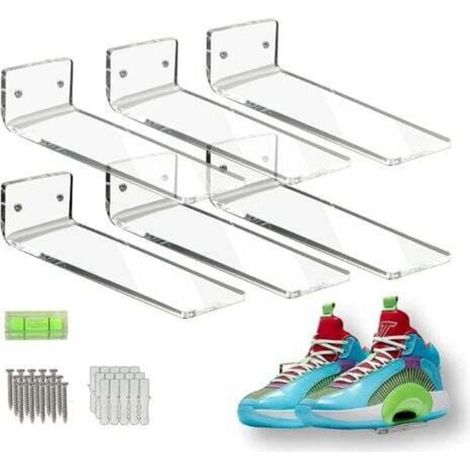 Set mit 6 schwebenden Schuhregalen aus Acryl, transparentes Wandschuhregal, Wandaufbewahrung für Schuhsammlung oder Schuhkartons, Fotos, Schallplatten (1/4)