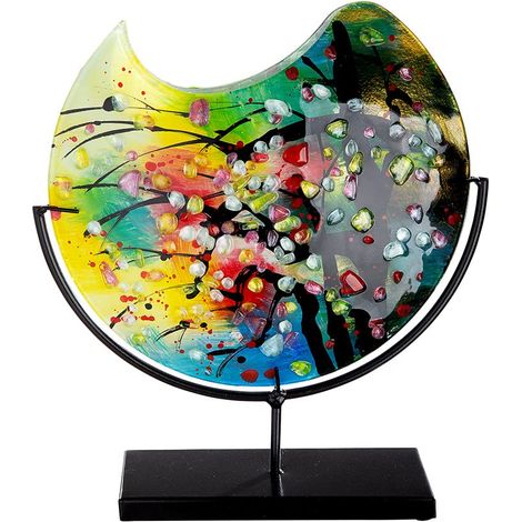 Vase décoratif Rond Peint à la Main sur Pied en métal Noir Hauteur 37 cm (1/5)