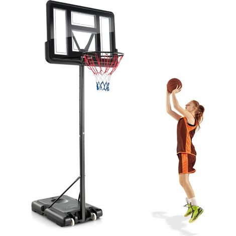 Canasta de baloncesto portátil regulable en altura (130-305 cm) con 12 niveles y base estable de metal negro 200019394