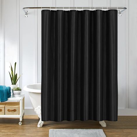 Rideau de Douche en Polyester - en Textile - Anti-moisissure - Imperméable - Lavable - pour Baignoire, Douche - avec Anneaux de Rideau de Douche (Noir, 180 x 220 cm) (1/5)
