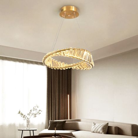 Plafonnier LED anneau cristal acier inoxydable, 3 couleurs, Ø40cm, finition dorée (1/5)