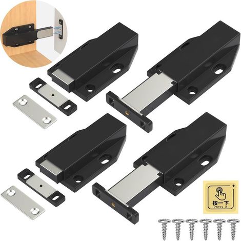 Push to Open 4 Pièces Push Open Poussoir Porte Placard Aimant Fermeture pour Armoire Tiroir Systeme Loquet Magnetique Verrou Poussoir Porte Amortisseur Pour La Porte de Placard Noir (1/5)