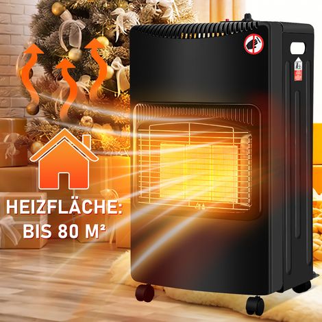Jiubiaz Gasofen Keramik 4200 Watt mit 3 Stufen, Sauerstoffmangelsicherung, Gasschlauch & Regler, 4 Rollen (1/5)