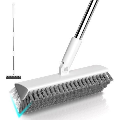 Brosse à joints avec long manche (150 cm), brosse à carrelage en forme de V, poils rigides, brosse de douche pour le nettoyage de terrasse, salle de bain, garage, cuisine, mur, baignoire (1/5)