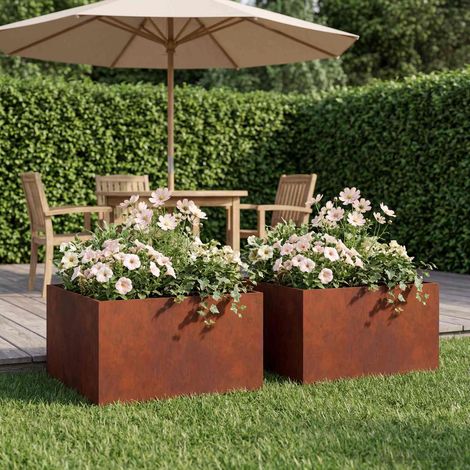 Cache-pot de jardin 2 pc Rouillé 40 x 40 x 30 cm Acier patiné (1/5)