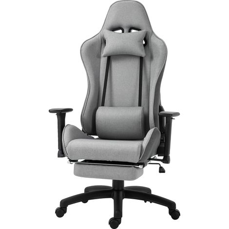 Vinsetto Bürostuhl Computerstuhl Drehstuhl mit abnehmbarem Kopf- und Lendenkissen Wippenfunktion ergonomischer Schreibtischstuhl drehbar höhenverstellbar mit Fußstütze PP Grau 73x57x127-135 cm