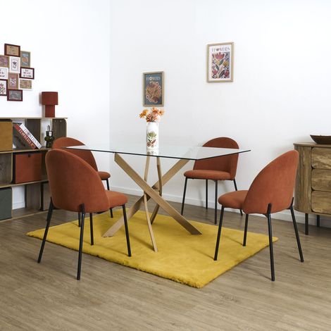 Lot de 4 Chaises - HOME DECO FACTORY - Jules - Côtelees - Terracotta (1/5)