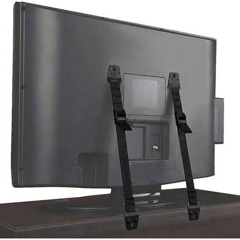 Set di 4 cinghie di sicurezza per mobili e televisori, cinghie da parete regolabili per TV a schermo piatto in varie misure, nere (1/5)