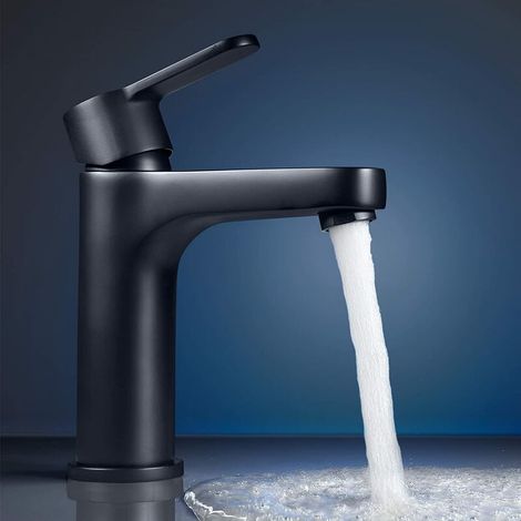 LENIS-B Robinet Mitigeur Lavabo Elegant,Mitigeur Salle Bain L'eau Froid et Chaud,Robinet Lavabo Salle de Bain Noir 112MM - Noir (1/5)