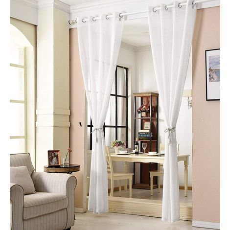WOLTU Gardinen transparent mit Ösen Leinenoptik Vorhang Schal Deko Ösenvorhang Halbtransparent Stores Voile Fensterschal Leinenvorhang für Wohnzimmer Kinderzimmer Schlafzimmer, 140x175 cm Weiß (1/5)