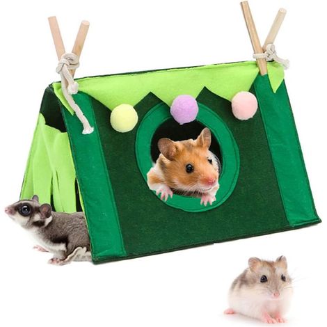 Tente pour hamster - jouets pour lapins - cachette pour hamster - maison tunnel pour cochon d'Inde - abri pour petits animaux - tente triangulaire en bois - convient aux cochons d'Inde, hamsters, écur (1/5)