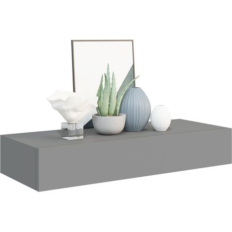 Étagère à tiroir murale Gris 60x23,5x10 MDF (1/5)