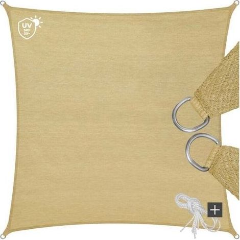 Voile d'ombrage carré 3x3 m Respirante en HDPE. Toile d'ombrage Protection Solaire. Anti 85% UV Contre Le Vent. pour Jardin terrasse Camping Crème (1/5)