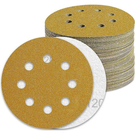 Disques de ponçage 125 mm, grain 120, lot de 100 disques pour ponceuse excentrique. (1/5)