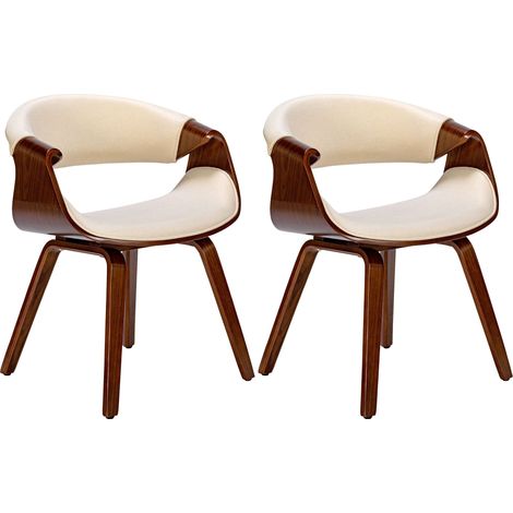 Lot de 2 chaises de salle à manger avec accoudoirs design rétro en tissu crème et bois marron 100007312 (1/5)