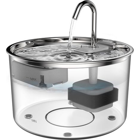 Katzenbrunnen in Wasserhahnform, 3-Liter-Wasserspender, superleise Wasserpumpe, filtert Haare, 24 Stunden frisches Wasser, zwei Wasserdurchflussstufen, transparent