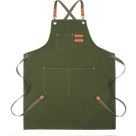 Delantales de lona para hombre y mujer,Delantal unisex con 3 bolsillos,Delantal de trabajo de algodón ajustable,Ideal para barbacoa,Verde militar (1/5)