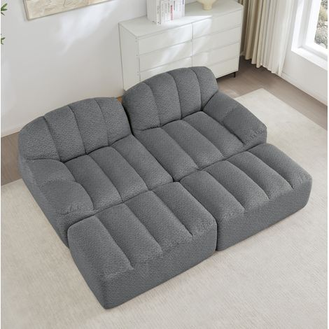 FloraGrace Sofa modulaire 2 places, gris, mousse 32D, ottoman, sans montage (1/5)