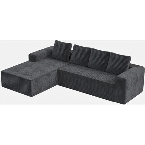 ELVMI Divano Modulare ad Angolo con Chaise Longue Reversibile, Seduta Profonda Senza Montaggio, in Velluto a Coste Grigio (1/5)