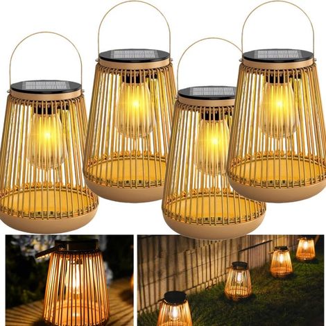 Lot de 4 lanternes solaires d'extérieur, lampes suspendues solaires, tissées à la main, IP65, pour décoration de Noël, de jardin et de pelouse