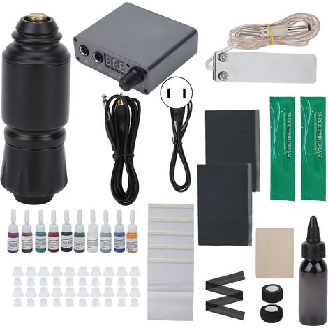 Kit de stylo tatouage rotatif avec alimentation LED, pédale, câble clip, machine liner-shader, prise US 1000-230V (1/5)