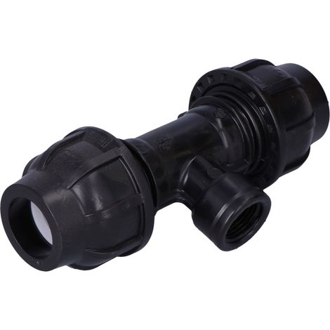 Tee di compressione PP 90 gradi 25x1/2"x25 GW filettatura interna PN16, per tubi in PE, nero (1/3)