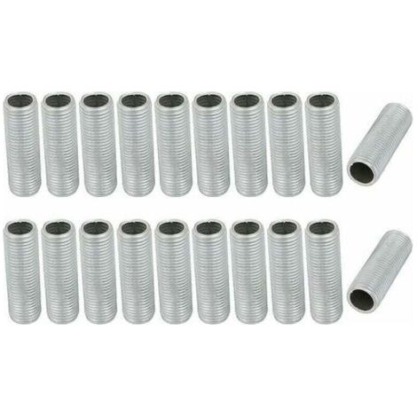 Lamp Pipe Nipple M10 Thread 30mm Surface Length Hollow Threaded Rod for Light Fixture Lamps Repair Part Hardware for Lights Zinc Plated Silver Pack of 20. (1/4)