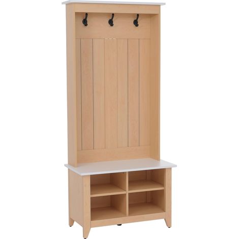 Garderobe HHG-680, Standgarderobe Schuhregal Sitzbank, 3 Haken 4 Staufächer Melamin 170x76x39cm natur, weiß