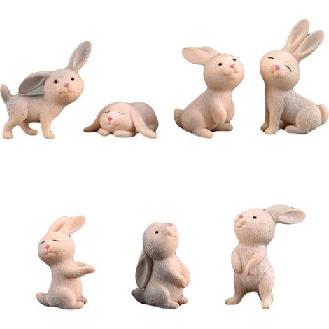 Set de 7 figuras de conejos para manualidades, decoración de mini macetas, color gris.