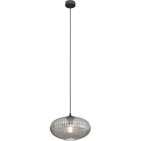 Sospensione 1 Luce Coco In Acciaio Nero Paralume Plissettato Fumè (1/5)