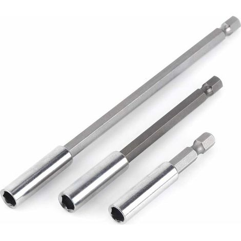 Tournevis à douille magnétique 1/4" – Lot de 3 rallonges pour perceuse, acier trempé, compatible avec tous les embouts (1/5)